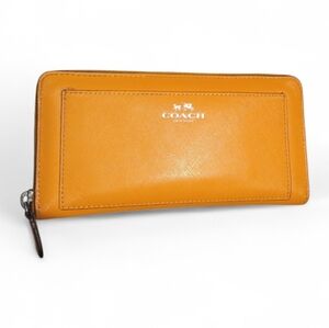 Coach Orange Leather Zip Around Wallet Stagecoach Logo